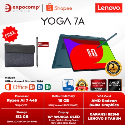 LENOVO YOGA 7a 2-in-1-14AGP11 8KID TIDAL TEAL AMD RYZEN AI 7-445 16GB 512 GB SSD 14 INCH TOUCH OLED WIN 11 + OFFICE HOME 2024 + M 365 1 YEAR TOUCH