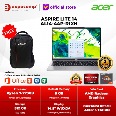 ACER ASPIRE LITE 14 AL14-44P-R1XH SILVER AMD RYZEN 7-7730U 8GB 512GB WIN 11 HOME + OFFICE HOME 2024