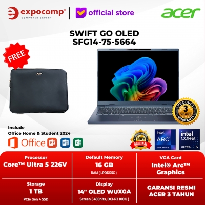 ACER SWIFT GO OLED SFG14-75-5664 BLUE INTEL ULTRA 5-226V 16GB 1TB SSD OLED WIN 11 HOME + OFFICE HOME 2024