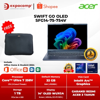 ACER SWIFT GO OLED SFG14-75-754V BLUE INTEL ULTRA 7-258V 32GB 1TB SSD OLED WIN 11 HOME + OFFICE HOME 2024
