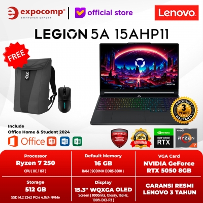 LENOVO GAMING LEGION 5a 15AHP11 1MID AMD RYZEN 7 250 16GB 512 GB RTX 5050 8GB GDDR7 WIN 11 HOME + OFFICE HOME 2024 + Lenovo AI Now