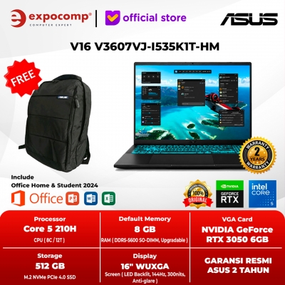 ASUS GAMING V16 V3607VJ-I535K1T-HM BLACK INTEL CORE 5-210H 8GB 512GB RTX 3050 6GB GDDR7 WIN 11 HOME + OFFICE HOME 2024 + M 365 1 YEAR