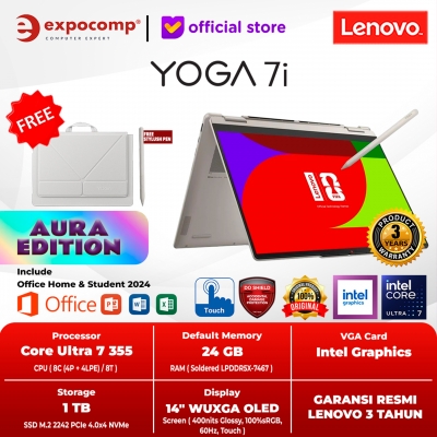 LENOVO YOGA 7i 2-in-1 AURA EDITION 14IPH11 54ID SEASHELL ULTRA 7-355 OLED 24GB 1TB WIN 11 HOME + OFFICE HOME 2024 TOUCHSCREEN INTEL EVO