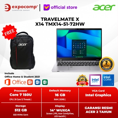 ACER TRAVELMATE X X14 TMX14-51-72HW SILVER INTEL CORE 7-150U 16GB 512GB WIN 11 HOME + OHS 2021