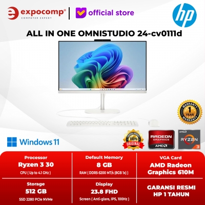 Hewlett-Packard HP AIO ALL IN ONE OMNISTUDIO 24-cv0111d WHITE AMD RYZEN 3-30 8GB 512GB WIN 11 HOME TANPA OFFICE HOME 2024