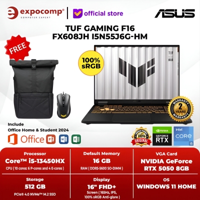ASUS TUF GAMING F16 FX608JH I5N55J6G-HM CORE i5-13450HX 16GB 512GB RTX5050 8GB GDDR7 WIN11+OH 2024 - NON BUNDLE, TETAP 16GB