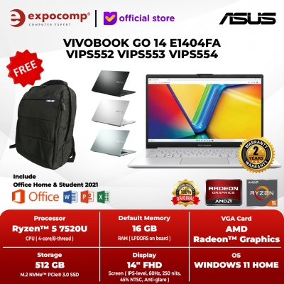 ASUS VIVOBOOK GO 14 E1404FA VIPS552 VIPS553 VIPS554 AMD RYZEN 5-7520U 16GB 512GB WIN11+OHS2021