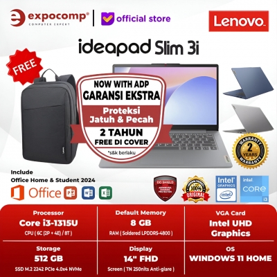 LENOVO IDEAPAD SLIM 3i 14IRU8 5MID 5PID INTEL CORE i3-1315U 8GB 512GB WIN 11 HOME + OFFICE HOME 2024