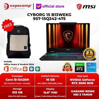 MSI GAMING CYBORG 15 B13WEKG 9S7-15Q342-475 BLACK INTEL CORE i5-13420H 16GB 512GB SSD RTX 5050 GDDR7 8GB WIN 11 + OFFICE HOME 2024 + M 365 1 YEAR