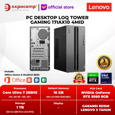 LENOVO PC DESKTOP LOQ TOWER GAMING 17IAX10 4MID INTEL CORE ULTRA 7 255HX 16GB 1TB NVIDIA RTX 5050 8GB GDDR6 WIN 11