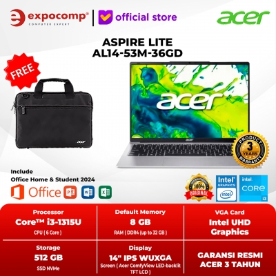 ACER ASPIRE LITE AL14-53M-36GD SILVER INTEL CORE i3-1315U 8GB DDR4 SSD 512GB 14 INCH IPS WUXGA 1920 x 1200 WIN 11 HOME + OFFICE HOME 2024