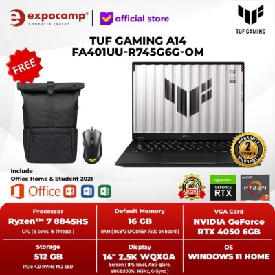 ASUS TUF GAMING A14 FA401UU-R745G6G-OM AMD RYZEN 7 8845HS RTX4050 16GB 512GB WIN11+OHS2021 - BUNDLE DELUXE