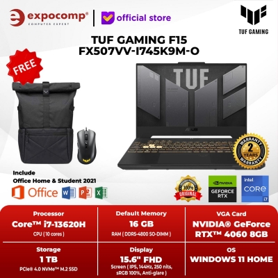 ASUS TUF GAMING F15 FX507VV-I745K9M-O GREY CORE i7-13620H RTX4060 16GB 1TB W11+OHS2021 - BUNDLE PREMIUM, TETAP 16GB
