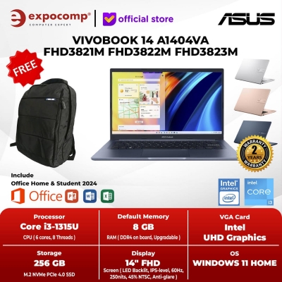 ASUS VIVOBOOK 14 A1404VA FHD3821M FHD3822M FHD3823M INTEL CORE i3-1315U 8GB 256GB WIN 11 + OH 2024 - NON BUNDLE, BLUE/8GB