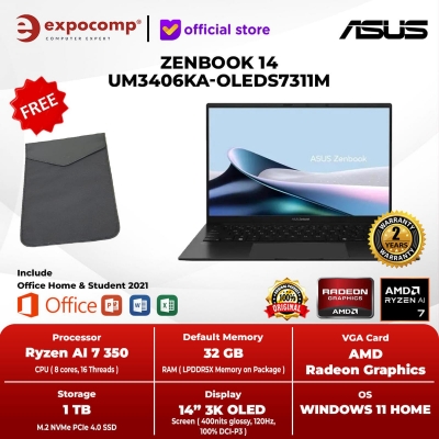 ASUS ZENBOOK 14 UM3406KA-OLEDS7311M AMD RYZEN AI 7 350 32GB 1TB OLED WIN 11 + OH 2024 - NON BUNDLE