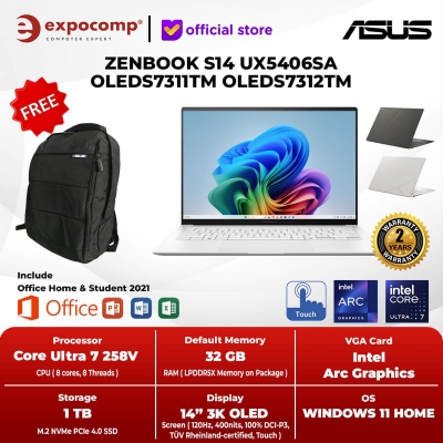 ASUS ZENBOOK S14 UX5406SA OLEDS7311TM OLEDS7312TM GREY ULTRA 7-258V TOUCH 32GB 1TB WIN 11 + OH 2024 TOUCH - NON BUNDLE, GREY dari Expocomp Kota Surabaya 1 Tokopedia Gambar ASUS ZENBOOK S14 UX5406SA OLEDS7311TM OLEDS7312TM GREY ULTRA 7-258V TOUCH 32GB 1TB
