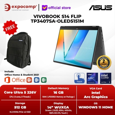 ASUS VIVOBOOK S14 FLIP TP3407SA-OLED5151M GREY ULTRA 5-226V TOUCH 16GB 512GB WIN 11 + OH 2024 - NON BUNDLE dari Expocomp Kota Surabaya 1 Tokopedia Gambar ASUS VIVOBOOK S14 FLIP TP3407SA-OLED5151M GREY ULTRA 5-226V TOUCH 16GB 512GB WIN 11 + OH 2024 - NON B