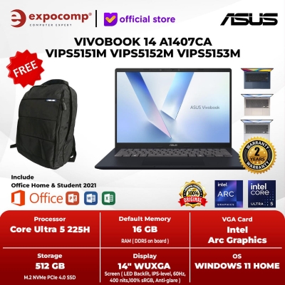 ASUS VIVOBOOK 14 A1407CA VIPS5151M VIPS5152M VIPS5153M INTEL ULTRA 5-225H 16GB 512GB WIN 11 + OHS 2024 - NON BUNDLE, PLATINUM GOLD