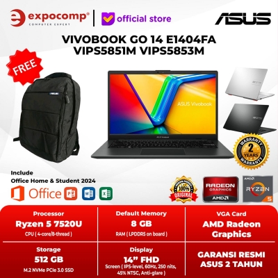 ASUS VIVOBOOK GO 14 E1404FA VIPS5851M VIPS5853M AMD RYZEN 5-7520U 8GB 512GB WIN 11 HOME + OFFICE HOME 2024 - NON BUNDLE, BLACK