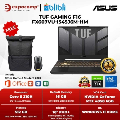 ASUS TUF GAMING F16 FX607VU-I545J6M-HM GeForce RTX 4050 6GB GRAY INTEL CORE 5-210H 16GB 512GB WIN 11 HOME + OFFICE