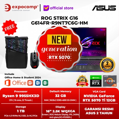 ASUS GAMING ROG STRIX G16 G614FR-R9NT7C6G-HM GeForce RTX 5070 Ti 12GB GREY AMD RYZEN 9-9955HX 32GB 1TB WIN 11